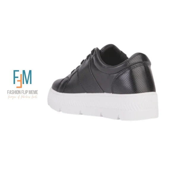 New! Textured Laser-Cut Lace-Up Platform Sneakers Women's 10M BLACK Or BRONZE - Picture 5 of 6